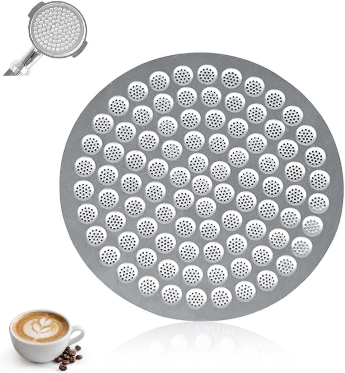 Espressoschijf Roestvrijstaal - Douchescherm Filter - Betere Espresso Extractie - Dubbellaags Ontwerp - 08 mm - Zilverkleurig