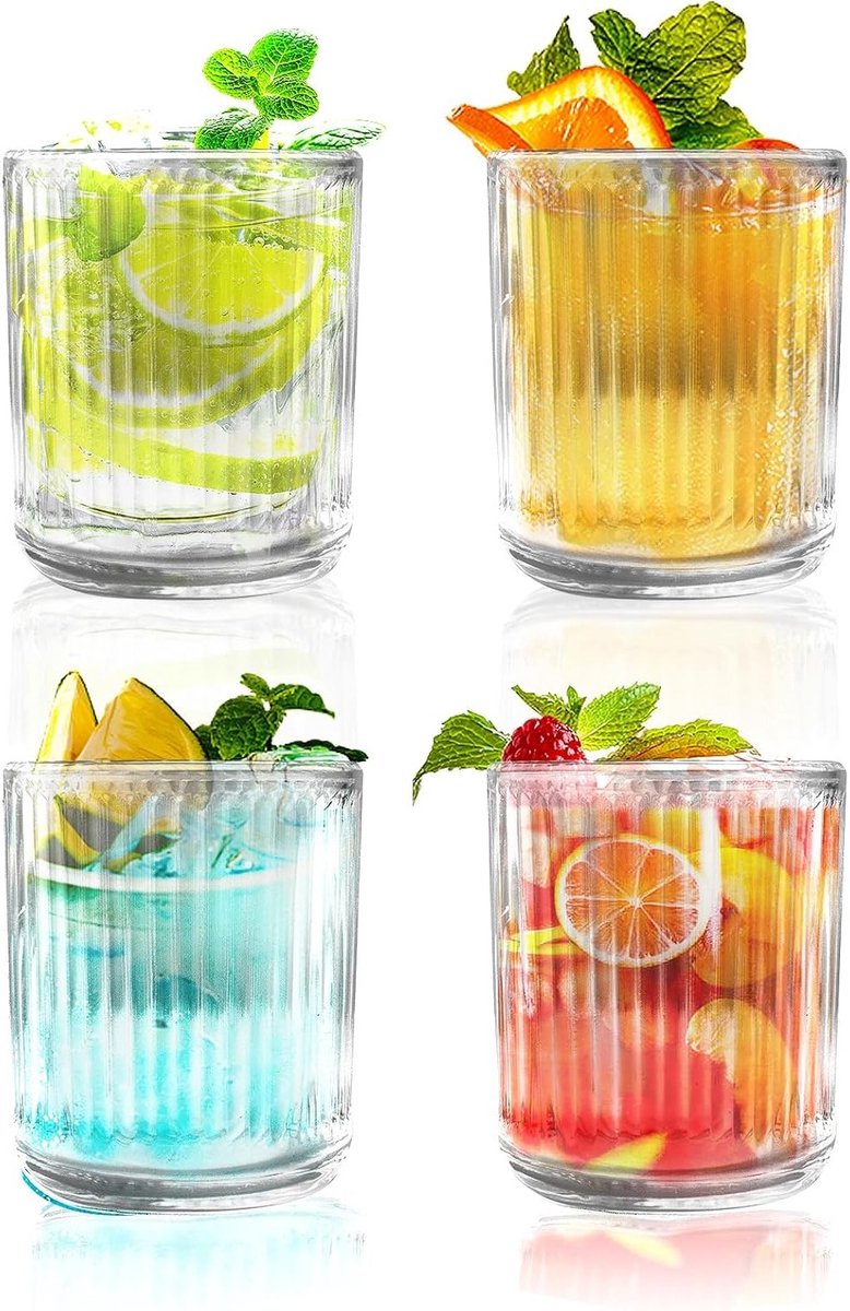 Gestreepte Drinkglazen Set van 4 - Perfect voor Whisky, Cocktails, Bier en Iced Coffee