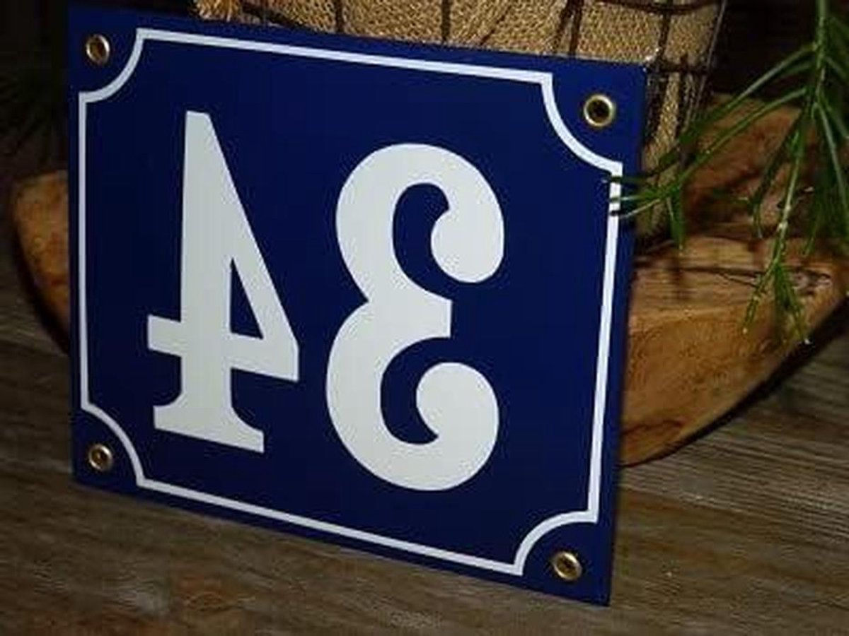 Emaille Huisnummer - Nummerbord Huis - Huis Herkenbaar Maken - Gebold Reliëf - 18x15 cm - Blauw