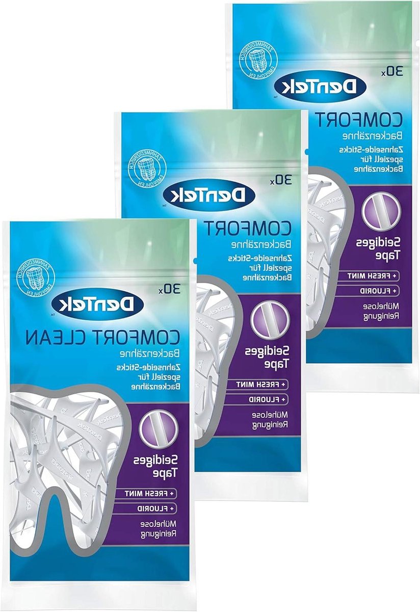 Dentek Comfort Clean flossticks, speciaal voor kiezen - tandreiniging van de achterste interdentale ruimtes - muntsmaak - fluoride - tandenstokers, 3 x 30 stuks