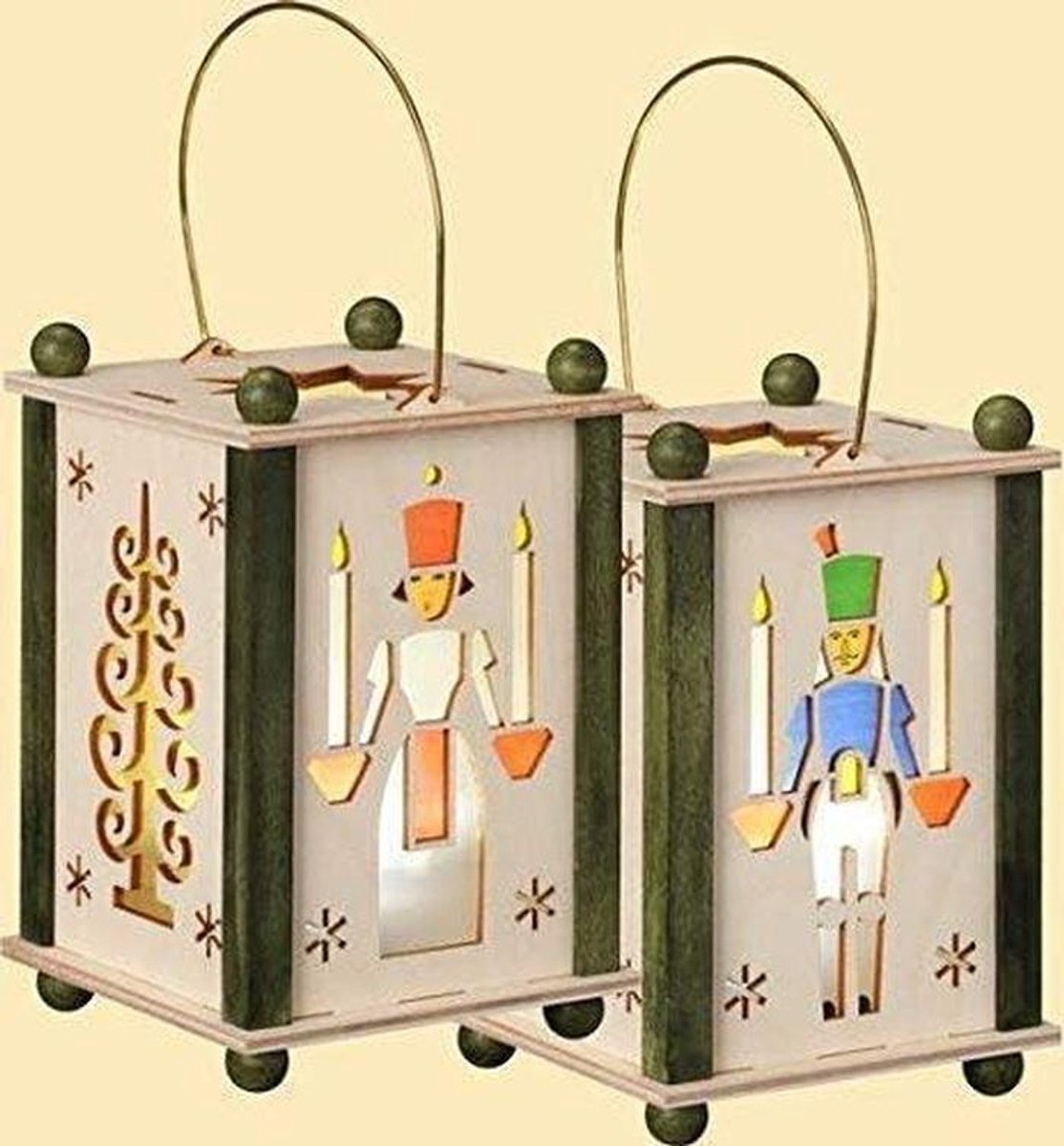 Lantaarn Ertsgebergte lantaarn, engel en bergmann, met LED-licht 1per aankoop BxH 14x21 cm NIEUW Ertsgebergte houten lantaarn windlicht