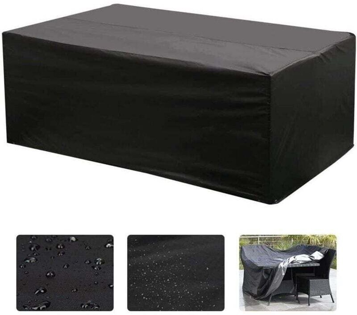 Rechthoekige tuinmeubelhoes van Oxford-stof, afgeschikt vooringen 213x132x74 cm, UV-bestendig (zwart).