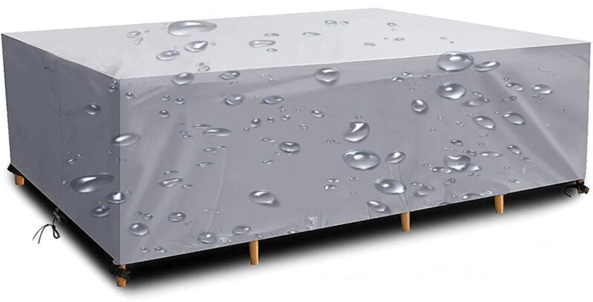 Tuinmeubelhoes, meubelbeschermer van Oxford-stof, waterdichte tuintafelhoes, beschermend zeil geschikt voor touwen en gespen, zilver, 130x130x74 cm