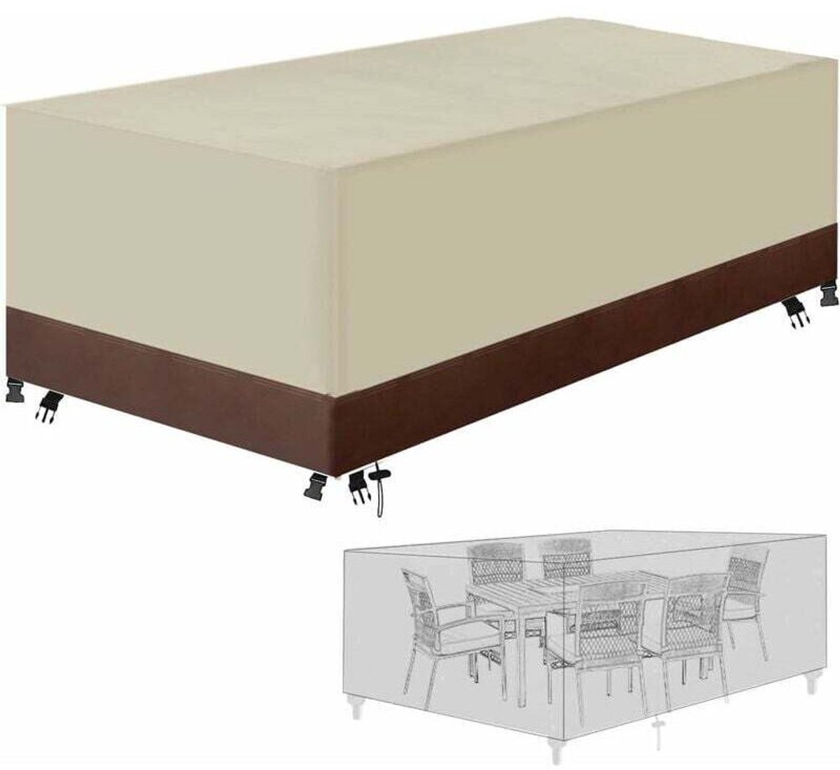 Waterdichte tuinmeubelhoes van Oxford-stof geschikt voor trekkoord en sluiting (beige en bruin, 130x130x74 cm)