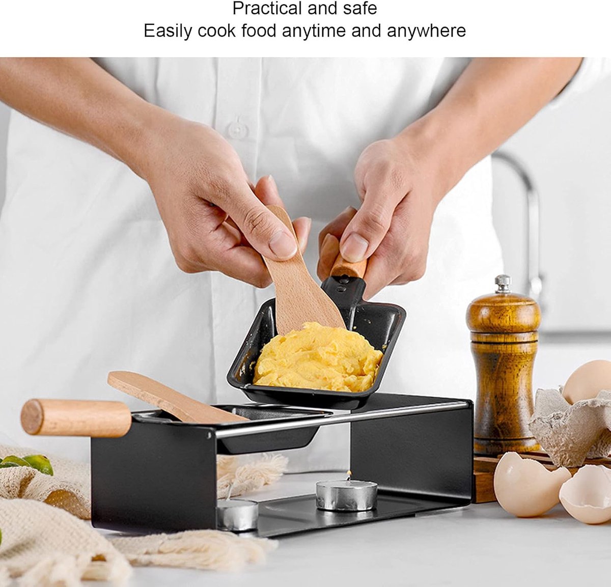 Kaas Smelter Set - Mini Grill Pan - Snacks Bereiden - Snelle Opwarming - 2 Pannen - Zilver — cadeau in Kookcadeaus - foto 4