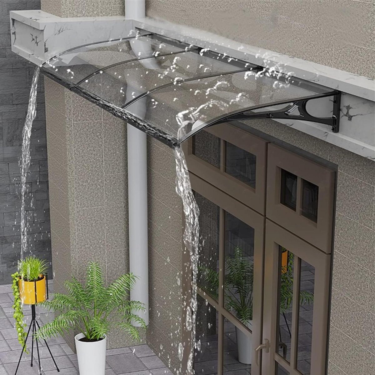 Afdak voor deur - Huisdeur luifel - Bescherming tegen weer - Polycarbonaat en aluminium - 60x250cm - Transparant
