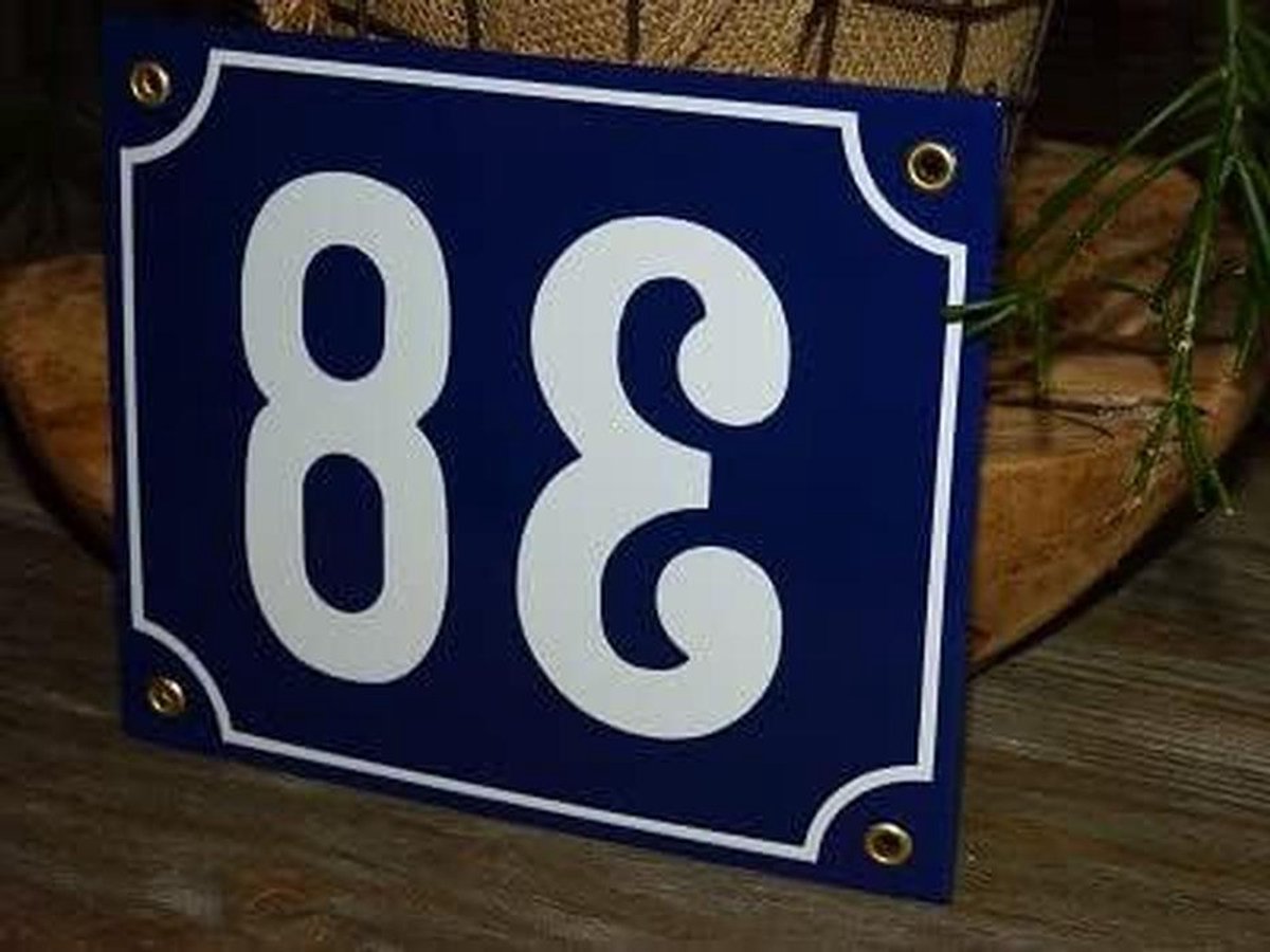 Emaille Huisnummer - Nummerbord Huis - Huis Herkenning - Gebold Reliëf - 18x15 cm - Blauw