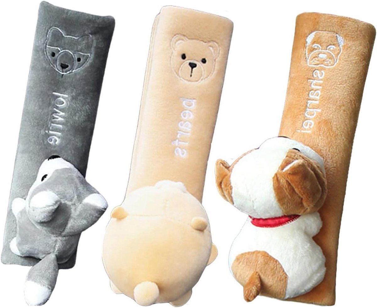 Gordelbeschermers Set - Kussengordels - Comfortabel Reizen - Zachte Flanel Katoen - 3 Stuks - Beige Bruin Grijs