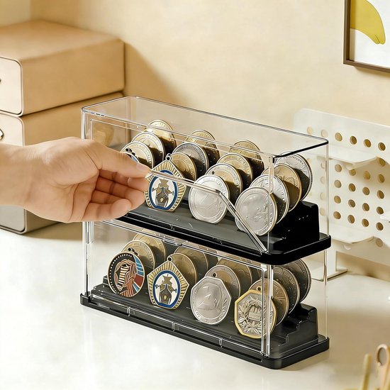 Muntenhouder Acryl - Verzamel Display - Munten Presenteren - Stapelbaar Stofkap - 30 cm Lengte - Zwart — afbeelding 2