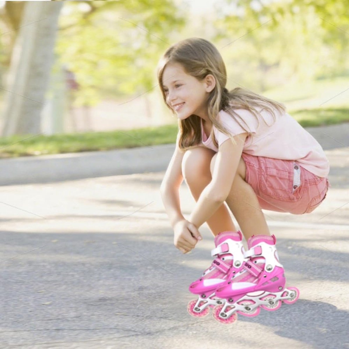 Kinderskeelers - Rolschaatsen voor kinderen - Beginners leren - Zelfverlichtende wielen - Verstelbaar - Roze
