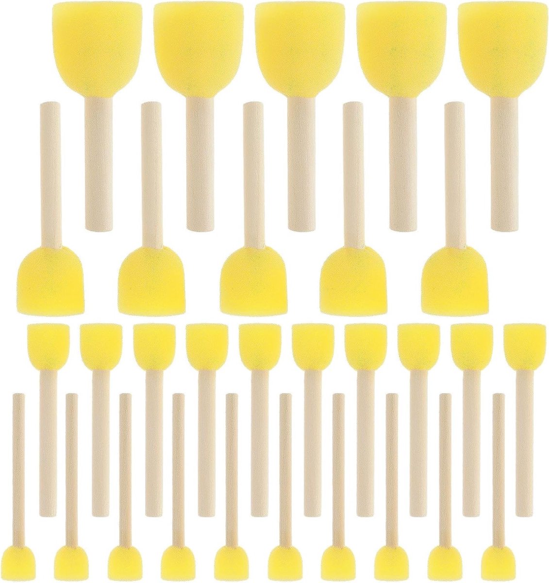 Ronde Schilder Spons Stempel Set van 30 Stuks met Houten Handvat voor Acrylverf, Waterverf en Knutselprojecten - Inclusief 4 Maten voor Kinderen en Volwassenen