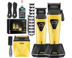 VGR 877S3 Professional Hair Clipper Set, Cordless Shaver with Titanium Coating, Men's Hair Clipper and Precision Trimmer with 8000/9000RPM Motor, Barber Set with Charging Dock, LED Display, Gold