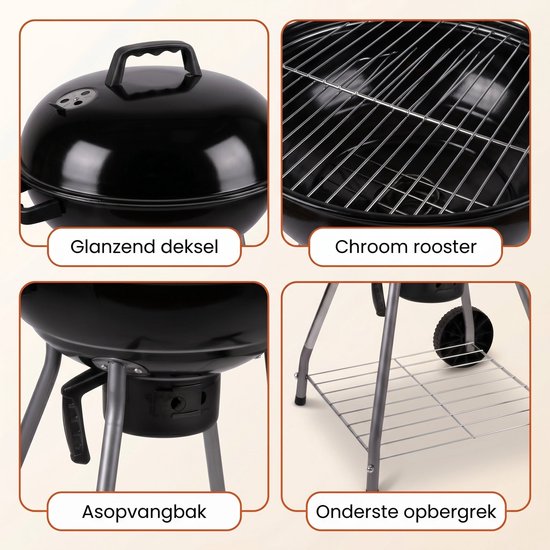 Lomera Kogelbarbecue - Houtskoolbarbecue - BBQ met Deksel en Asopvangbak - Barbecue met Wielen en Ventilatiesysteem - Houtskool Kogelgrill voor Tuin - Grote Ronde Tuinbarbecue - Grillrooster - Houtskoolbbq - Grill van Lomera — afbeelding 5