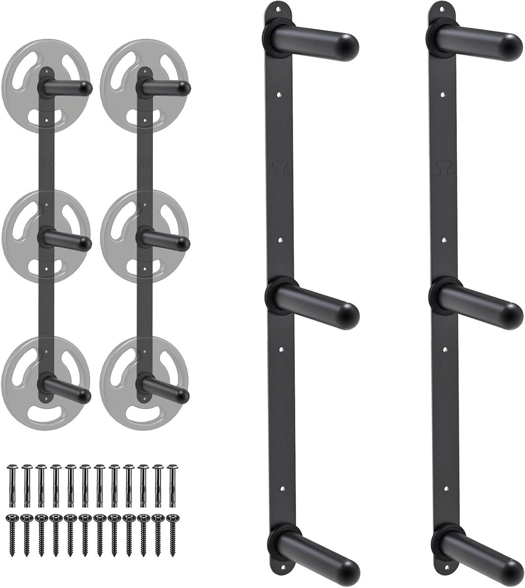 Wandgemonteerde Hanger voor Gewichten met 3 Haakjes, Dumbbell Opslag met T-Bar Landmine Platform - Stevige Stalen Constructie, Eenvoudige Installatie en Ruimtebesparend Ontwerp