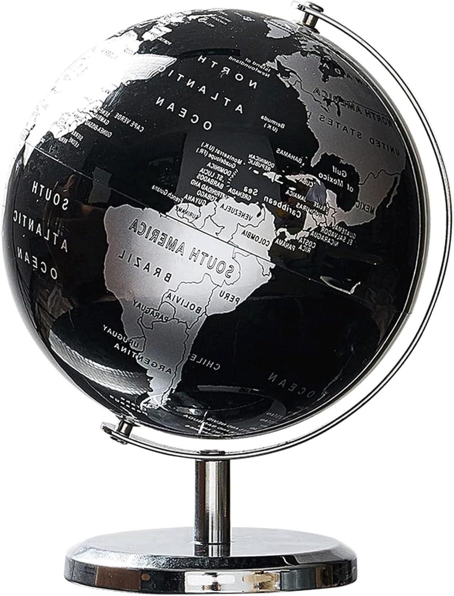 Wereldbol Bureau - Globus Aarde - Educatief Decoreren - 360 Graden Draaibaar - 14 cm Diameter - Antraciet
