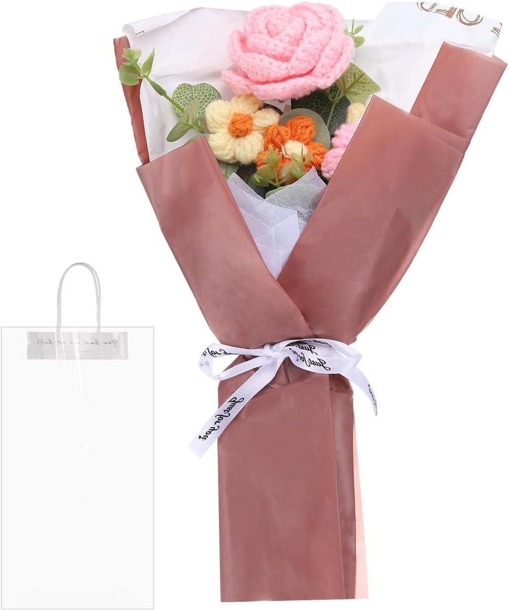 Gehaakt Boeket - Kunstbloemen Haakbloemen - Decoratie en Cadeau - Handgemaakt met Katoen - 1 stuk - Roze