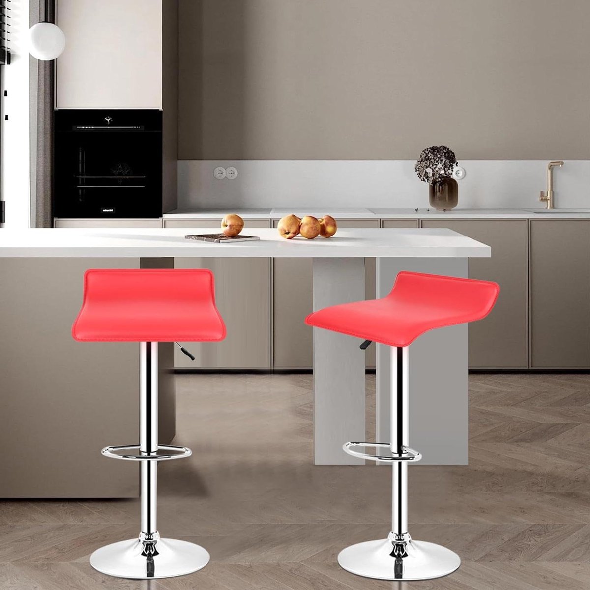 Barkruk - Hoge stoel - Keuken en bar - In hoogte verstelbaar - Set van 2 - Rood PU