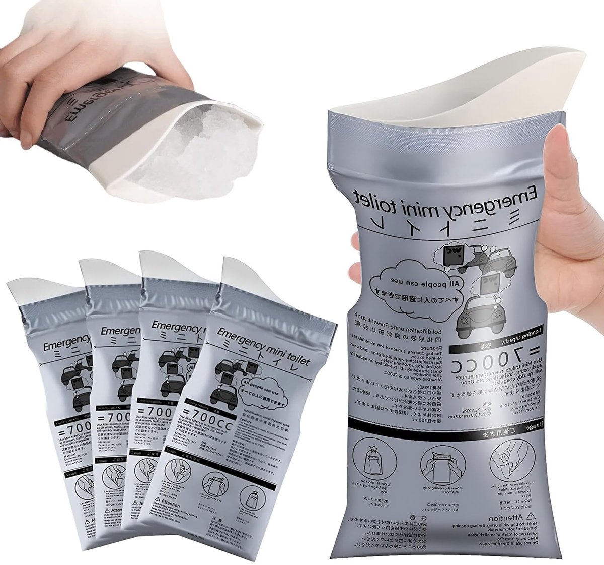 IMstore - Urinezakken - Urinella voor Vrouwen - 5 Stuks - Grijs - Urineflessen voor Mannen - Ideaal voor Kamperen en Reizen