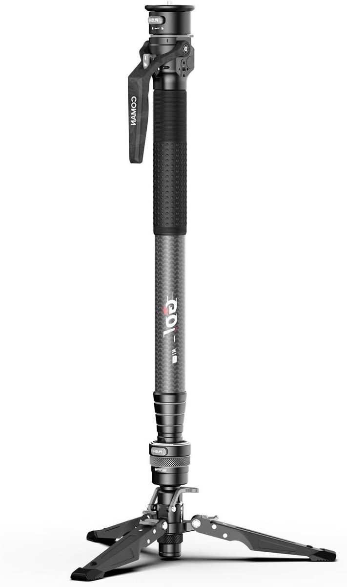 Koolstofvezel Monopod - Reisstatief Camera - Mobiele Fotografie - Eén-klik Hefsysteem - 165 cm - Zwart