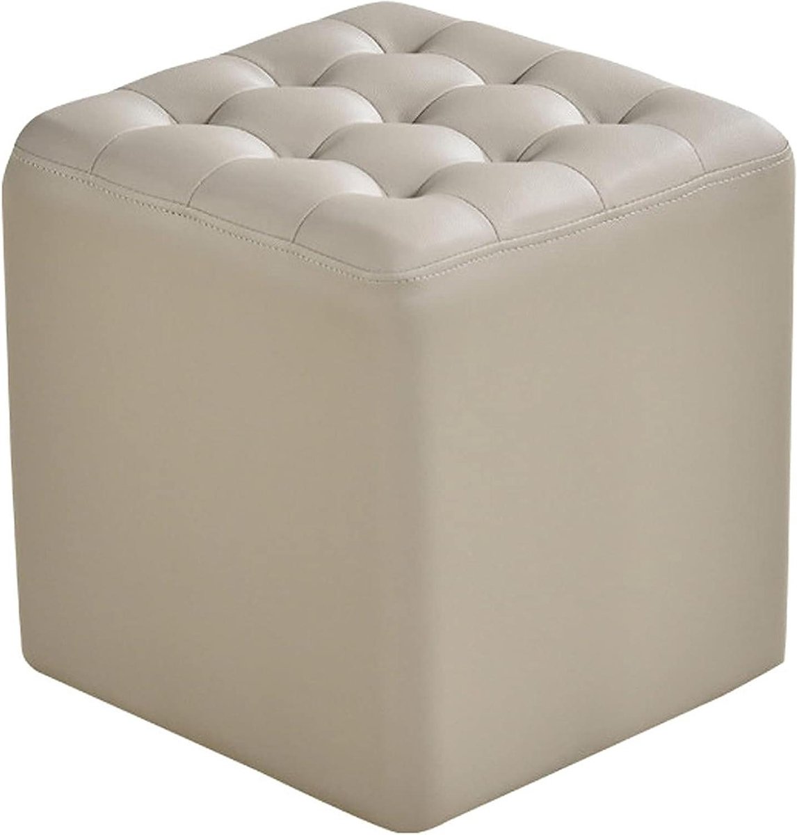 Leren Poef - Voetenbank Kruk - Ontspanning Thuis - Waterbestendig Materiaal - 37x37x40 cm - Grijs