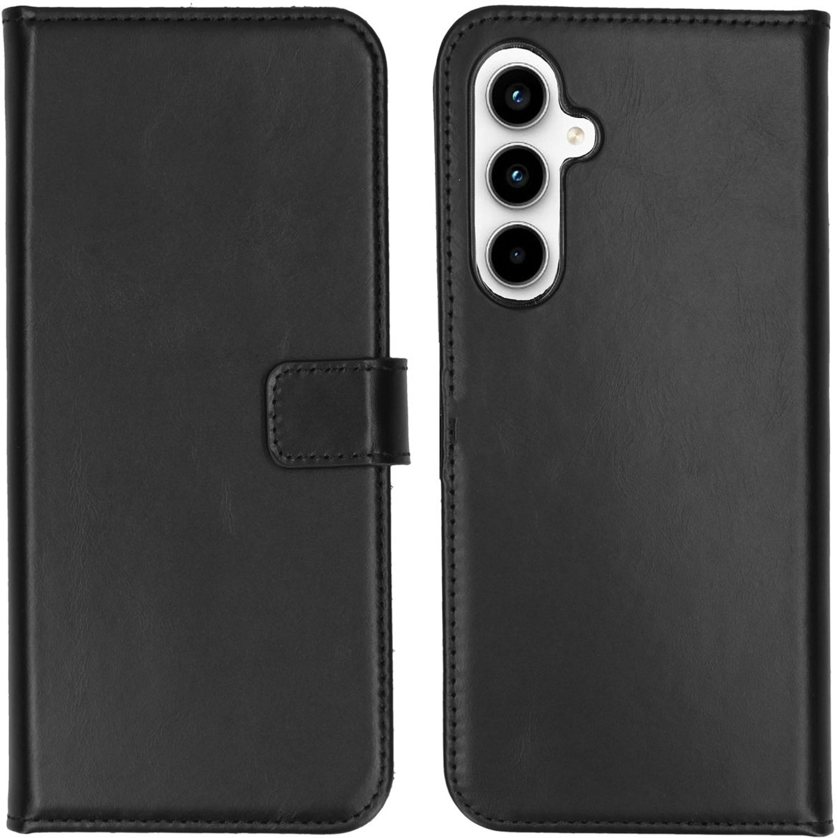 Selencia Hoesje - Geschikt voor Samsung Galaxy A35 - Echt Lederen Bookcase - Zwart