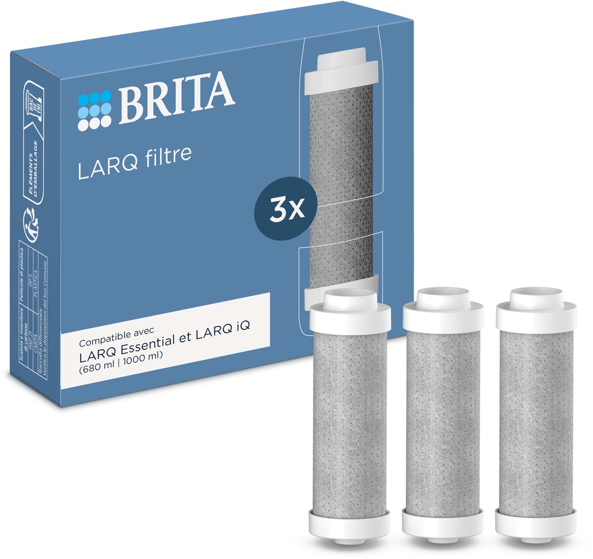 BRITA LARQ waterfilter pack 3 - navulling waterfilters voor BRITA LARQ filterflessen & LARQ iQ flessen (680 ml / 1000 ml) - vermindert micro-onzuiverheden, PFAS, chloor en meer