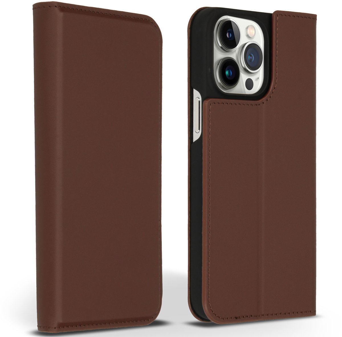 Accezz Hoesje - Geschikt voor Apple iPhone 14 Pro Max - Premium Leather Slim Bookcase - Bruin