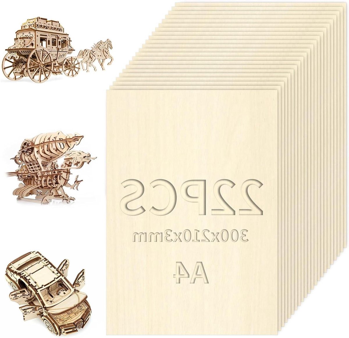 Multiplex Platen - Houten Plaatjes - Hobby & Knutselen - Laser Geschikt - A4 3mm 22 Stuks - Natuurlijk Hout