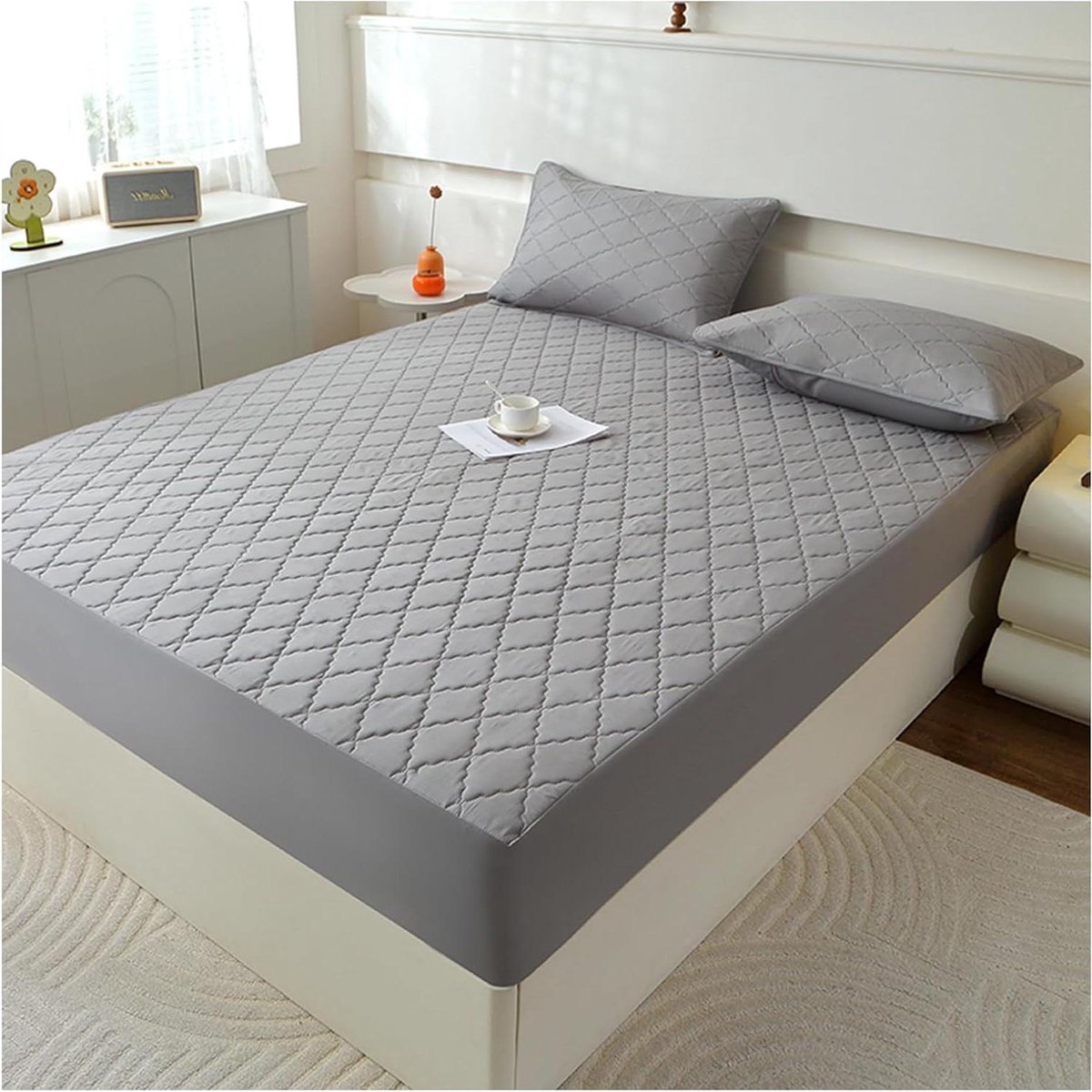 Gewatteerde Matrasbeschermer - Waterdichte Hoes - Bescherming Matras - Super Absorberend - 160x200cm - Grijs