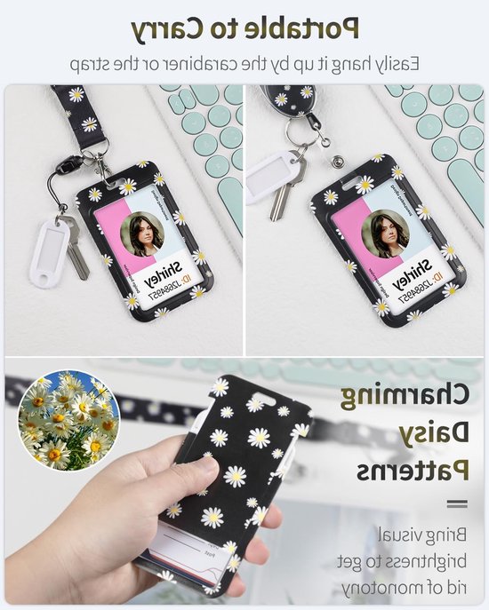 Elegante Floral ID Kaarthouder met Retractable Badge Reel en Carabiner Clip voor Dames - Ideaal voor Werk en Evenementen — afbeelding 5