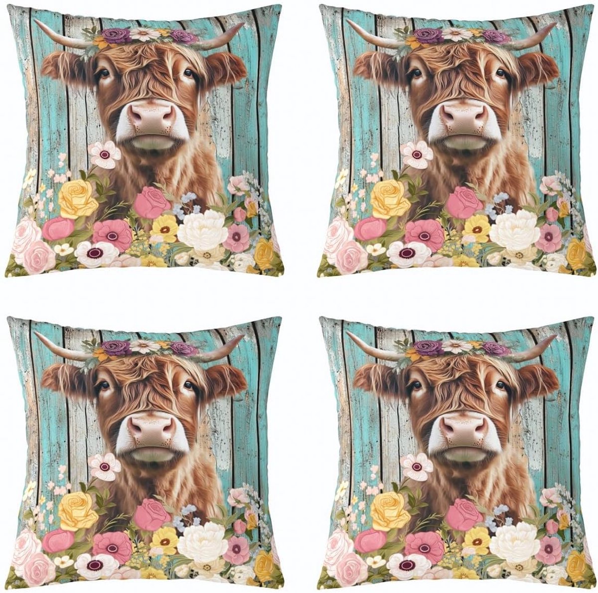 Kussenslopen Set - Hoeslakens - Decoratie - 4 Delige Set - 45x45cm - Bruin en Kleurrijk