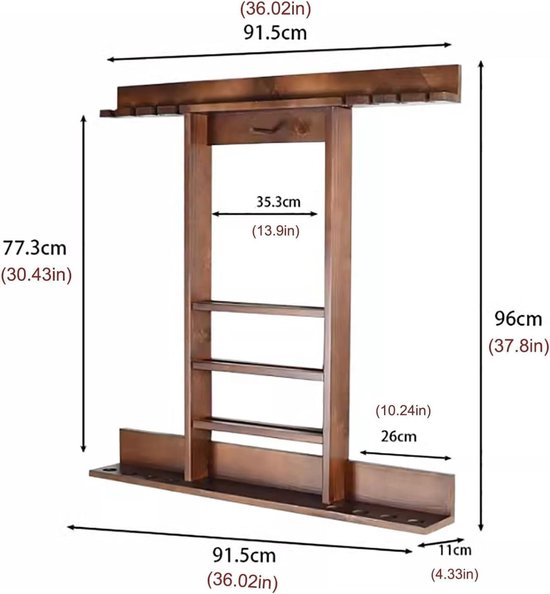 Biljartkeu Houder - Keurek Wandrek - Biljartkeus Opbergen - Massief Houten Constructie - 8 Keuen - Bruin — afbeelding 3