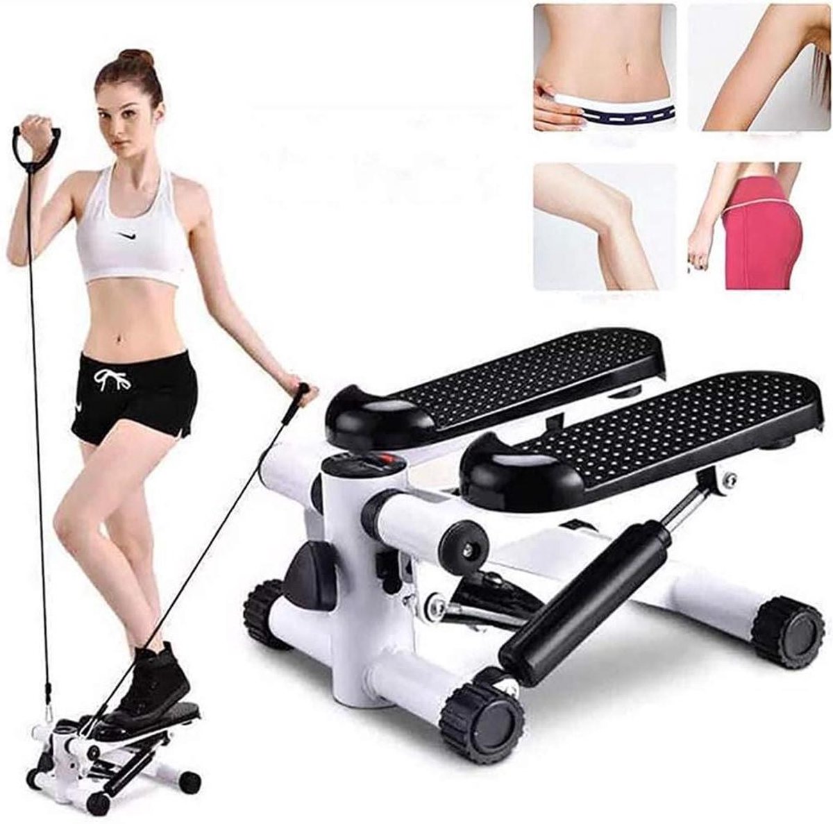 Mini Stepper Machine - Stepper Oefening Machine - Thuis Fitness - Met Weerstandsbanden - Huishoudelijk - Wit