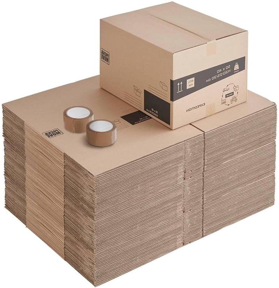 Verhuisdozen Set - Verpakkingsdozen Opslag - Veilig Verhuizen - Verstelbare Hoogte - 50 Stuks 60L - Bruin