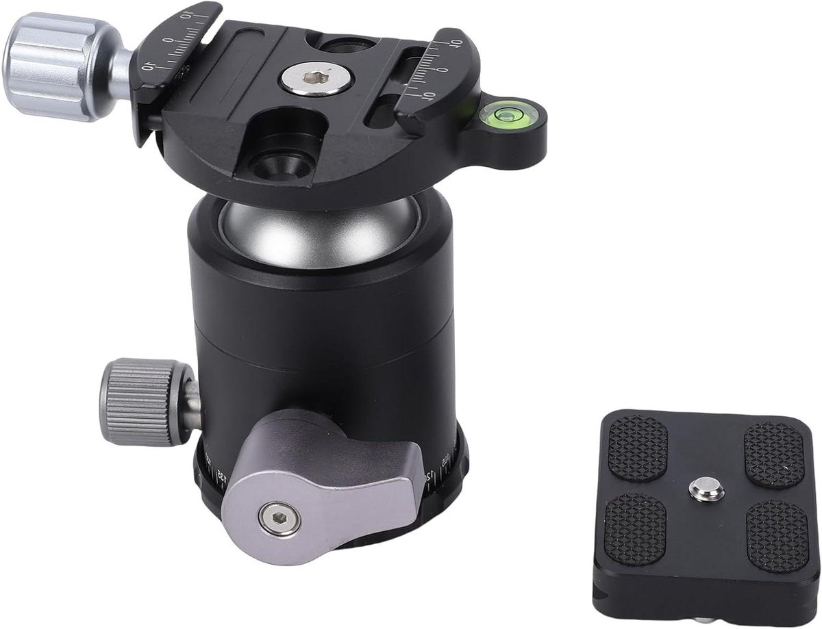 Camera Statiefkop - Draaibare Kogelkop - Panorama Fotografie - 360 Graden Schaal - 36mm Bal - Zwart