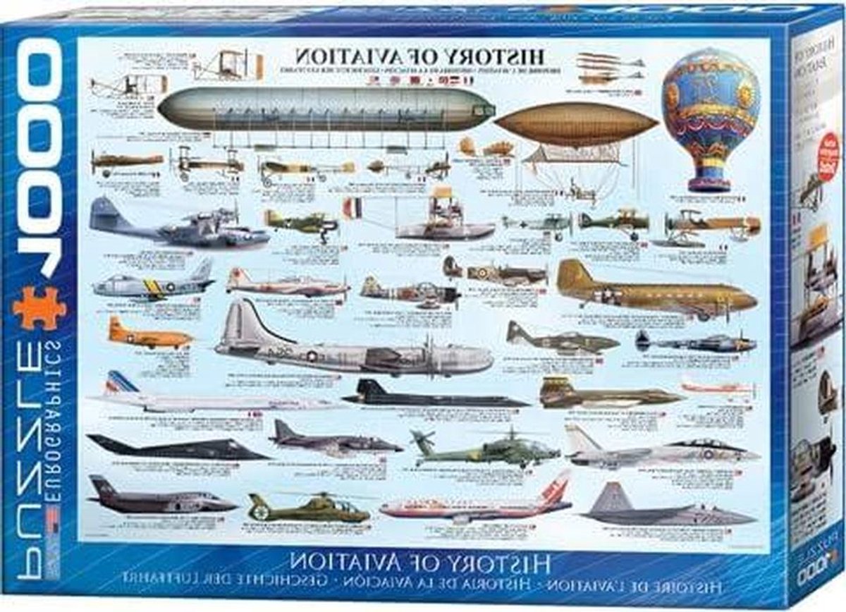 Luchtvaart Geschiedenis Puzzel - 1000 Stukjes Legpuzzel - Ontspanning Thuis - DeLuxe Sorteer Set - 68x48 cm - Meerdere Kleuren