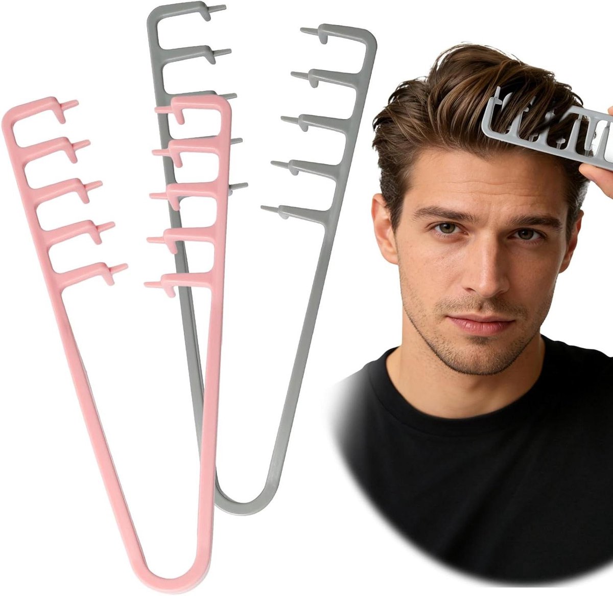 Textuurkam Set - Volume Kam - Haar Styling - Brede Tanden - 2 Stuks - Grijs Roze
