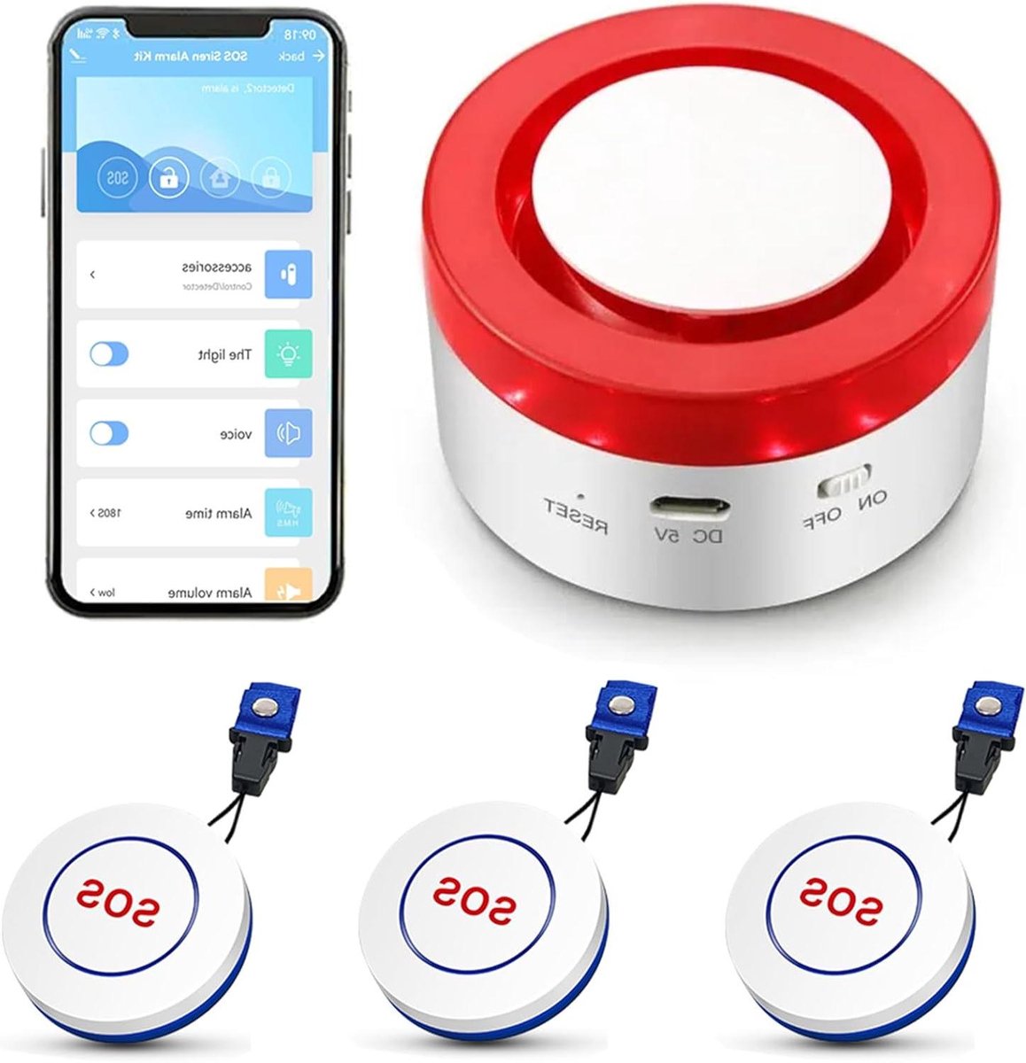 Noodoproep Systeem - Persoonlijk Alarm - Hulp Inschakelen - App Meldingen - 3 SOS Knoppen - Wit