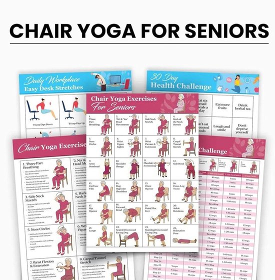 Stoeloefeningen Poster - Yoga Kaart Senioren - Thuis Trainen - Gestructureerd Progressiesysteem - 27.8 x 22.2 cm - Niet gespecificeerd — afbeelding 4