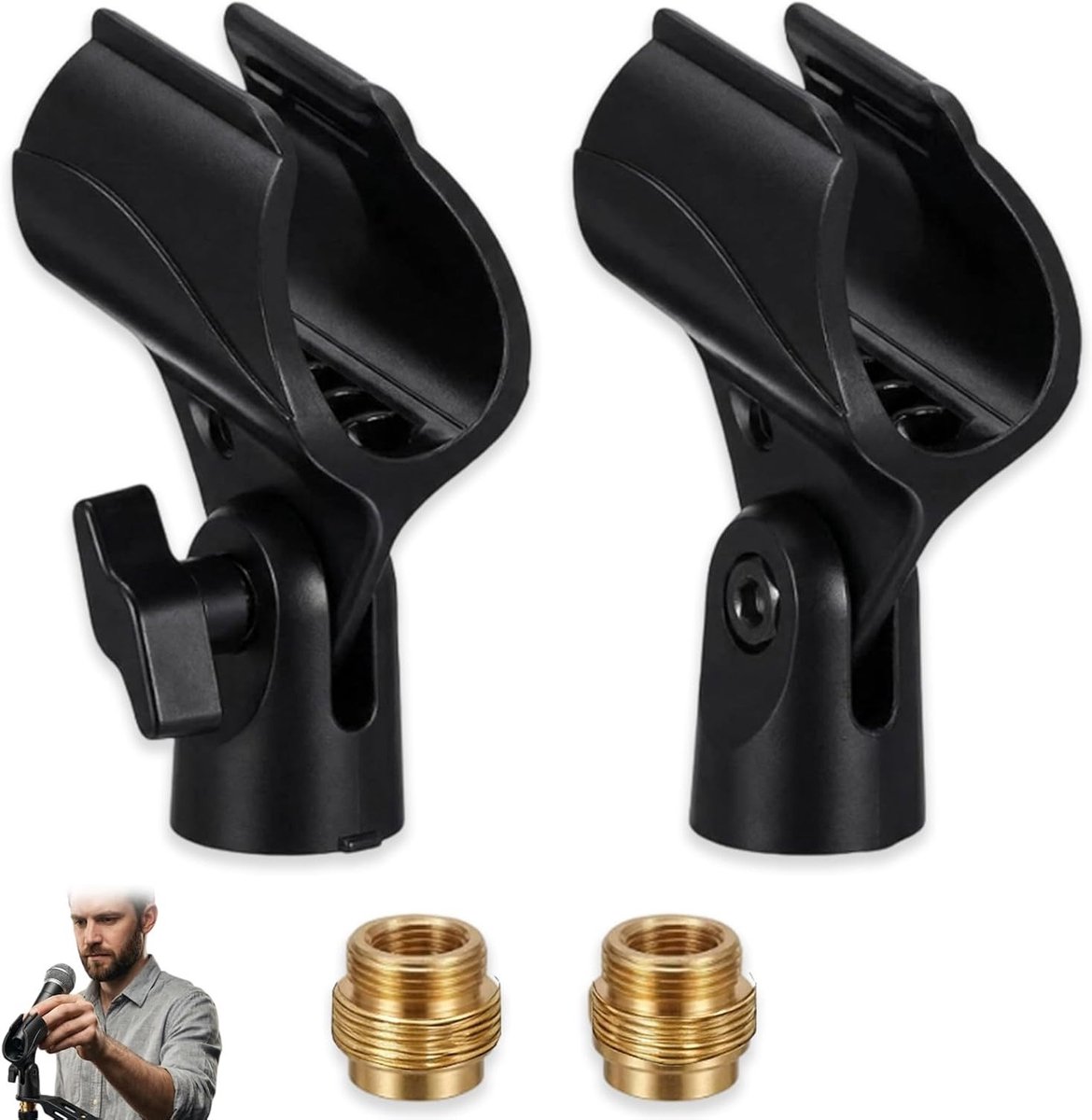 Verstelbare microfoonstandaard met antislip clip, 180 graden draaibaar, voor podium en karaoke, geschikt voor 5/8 inch naar 3/8 inch microfoons, 2 stuks