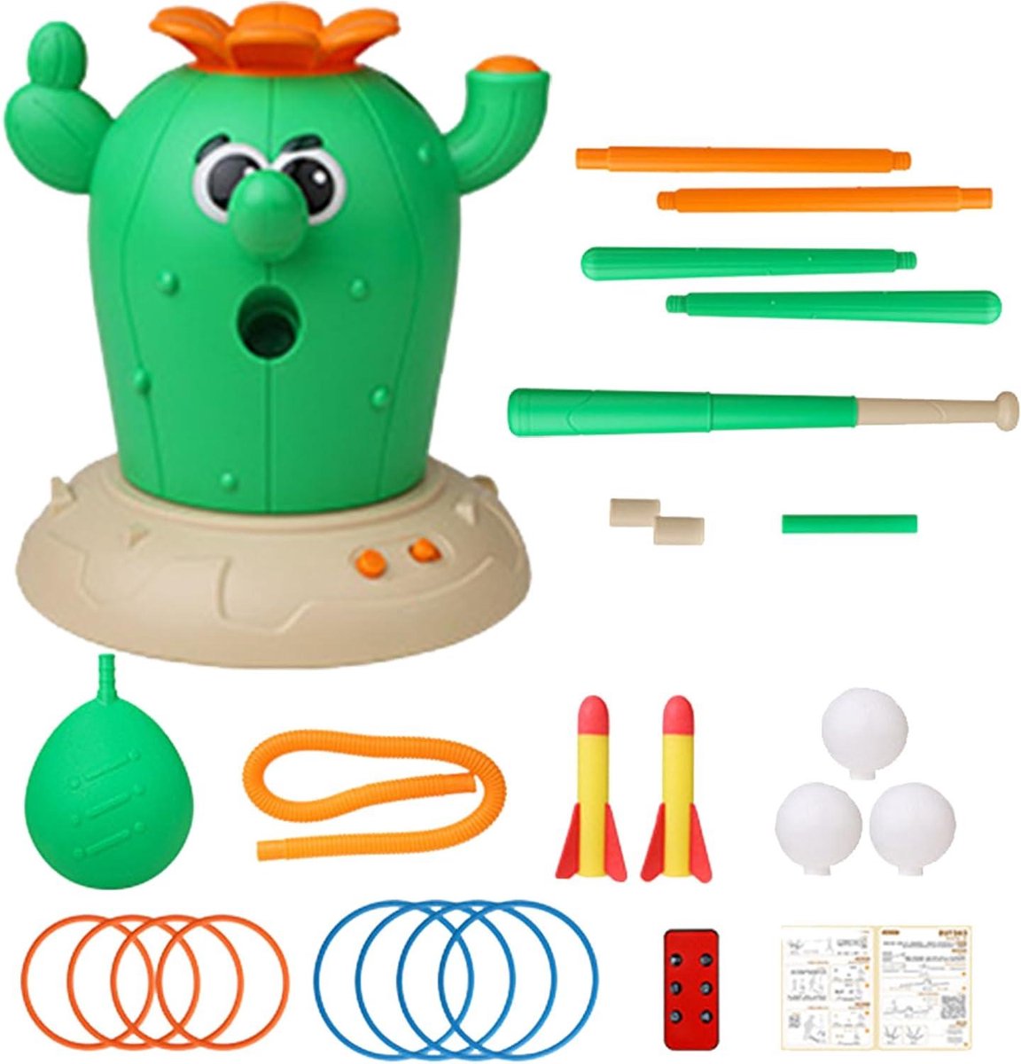 Muzikaal Spring en Gooi Speelgoed - Interactieve Werpspeelgoed Set - Actief Buitenspelen - 4-in-1 Activiteiten Set - 26x18cm - Cactus Groen