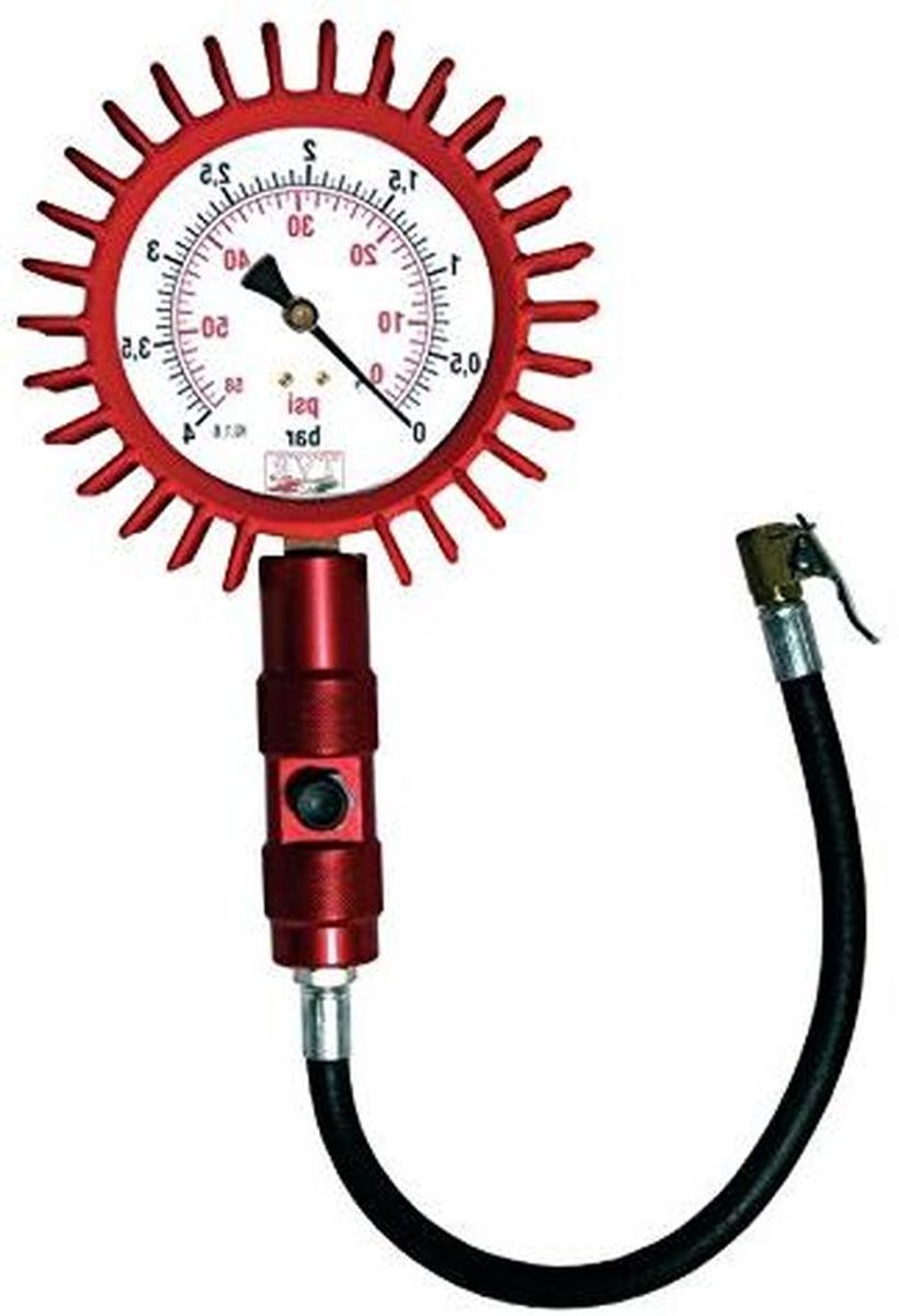 TVR Manometer - Bandenspanningsmeter Controle - Banden Druk Meten - Hoge Precisie - 0-4 Bar - Rood