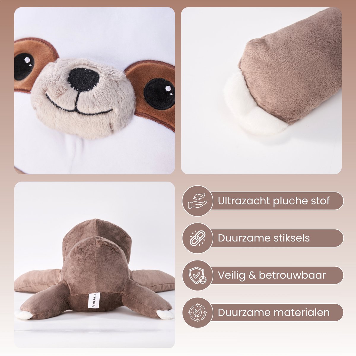 Fivora® Verzwaringsknuffel Luiaard - 2,2KG/50CM - Verzwaarde Knuffel voor Kinderen en Volwassenen - Rustgevende Zware Knuffel - Weighted stuffed animal - Verlichting van Stress en Angst - ADHD - Autisme — afbeelding 3