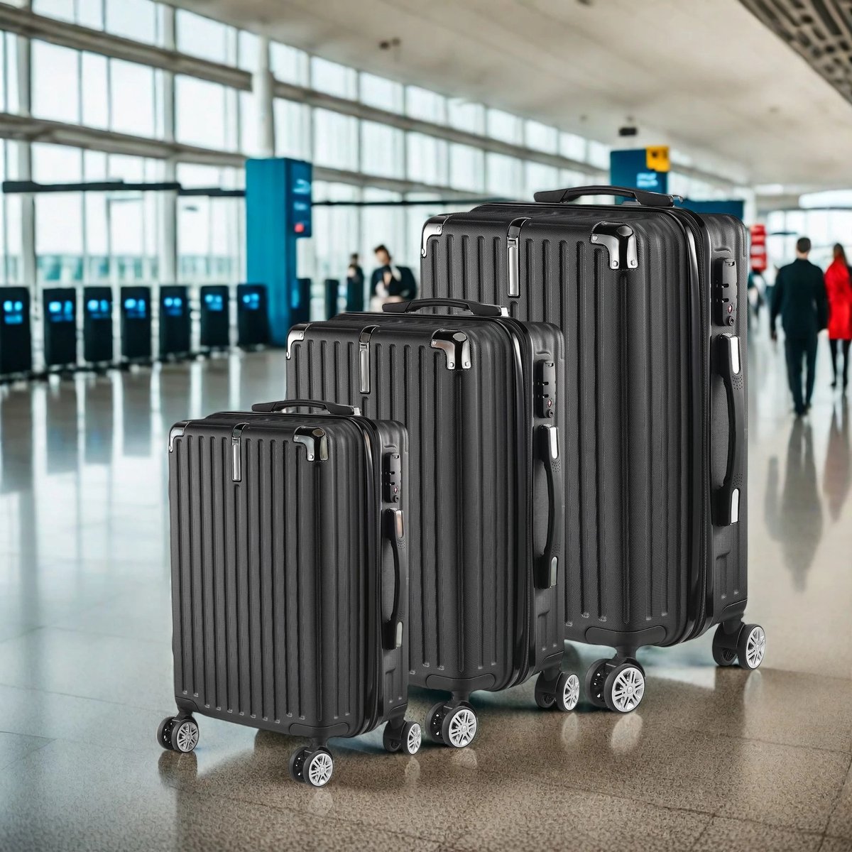 Novyro Living - kofferset - reiskoffer - bagage - trolley - 3 delig - zwart - aluminium - met TSA slot- hardcase - spinnerwielen