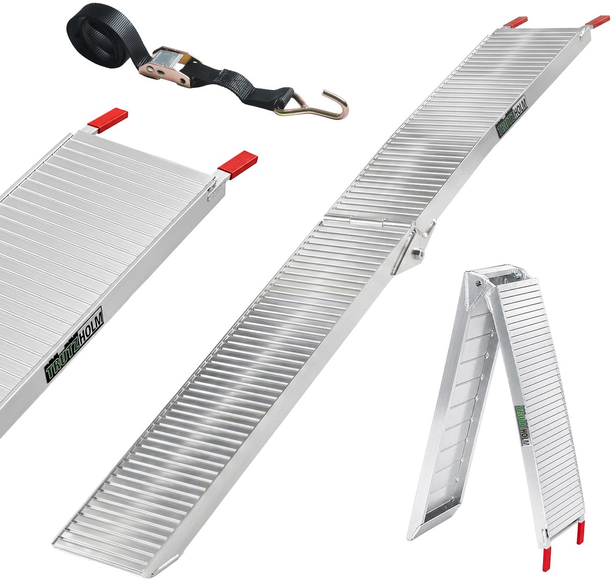 TRUTZHOLM 1 x aluminium oprijplaat 205 cm 340 kg laadvermogen opvouwbaar antislip laadklep met groeven