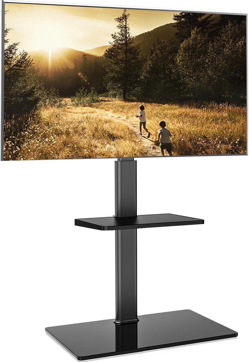 FITUEYES tv-standaard met glazen plank voor tv's van 32 tot 60 inch, in hoogte verstelbare tv-standaard met verstelbare plank tot 30 kg, max. VESA 600 x 400 mm, zwart
