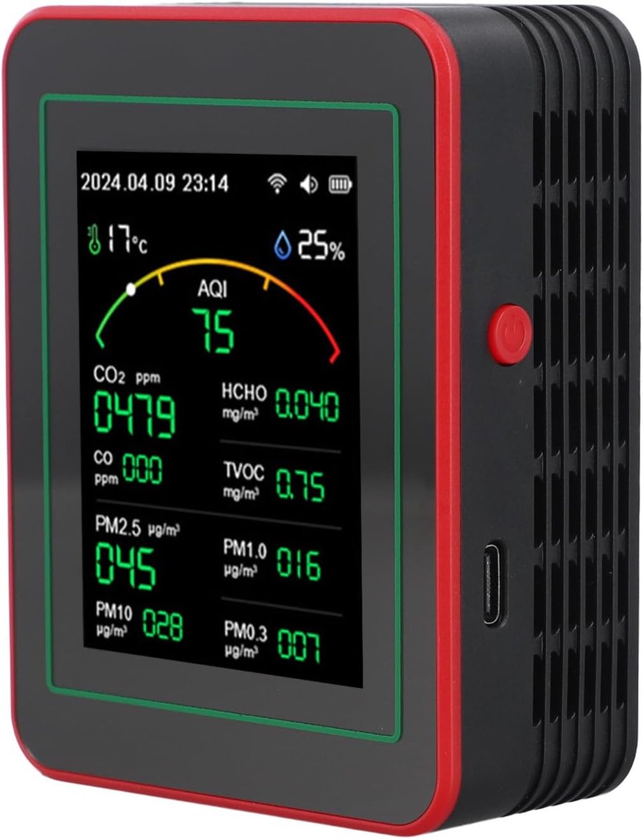Luchtkwaliteitsmeter - Luchtmonitor Tester - Binnenklimaat Controleren - 15 Parameter Meting - 141 x 97 cm - Zwart
