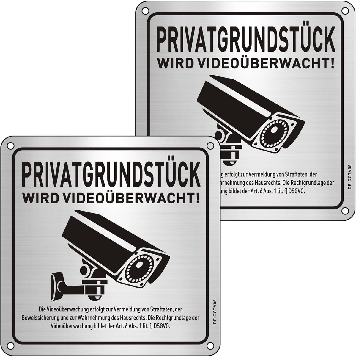 Bewakingsborden - Camerabewaking Schild - Perceel Beveiligen - Zelfklevend Metaal - 15x15 cm - Geborsteld aluminium