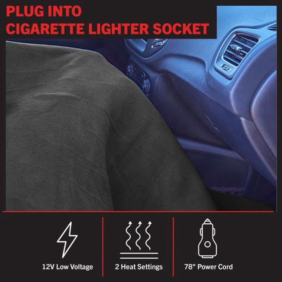 Verwarmde Auto Deken - Elektrische Travel Throw - Reizen en Kamperen - 2 Warmtestanden - 150x110 cm - Grijs