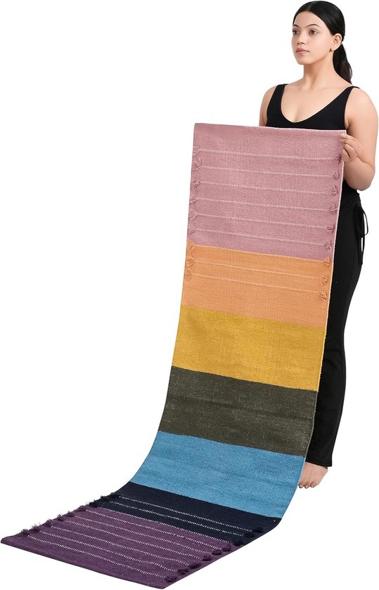 Yogamat Biologisch Katoen - Antislip Tapijt - Thuis Fitness - Handgeweven Kwaliteit - 24 x 72 inch - Chakra Energie van Yogamat — afbeelding 5